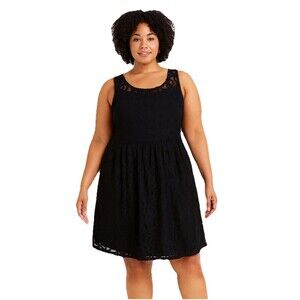 Lane Bryant Black Floral Lace Knee-Length Goth Witchy Sleeveless  Dress 20